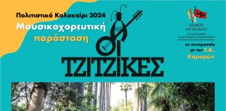 Mουσικοχορευτική παράσταση με το συγκρότημα ΤΖΙΤΖΙΚΕΣ και την φιλική συμμετοχή του Χορευτικού Ομίλου Καμαρών TZITZIKES-POSTER